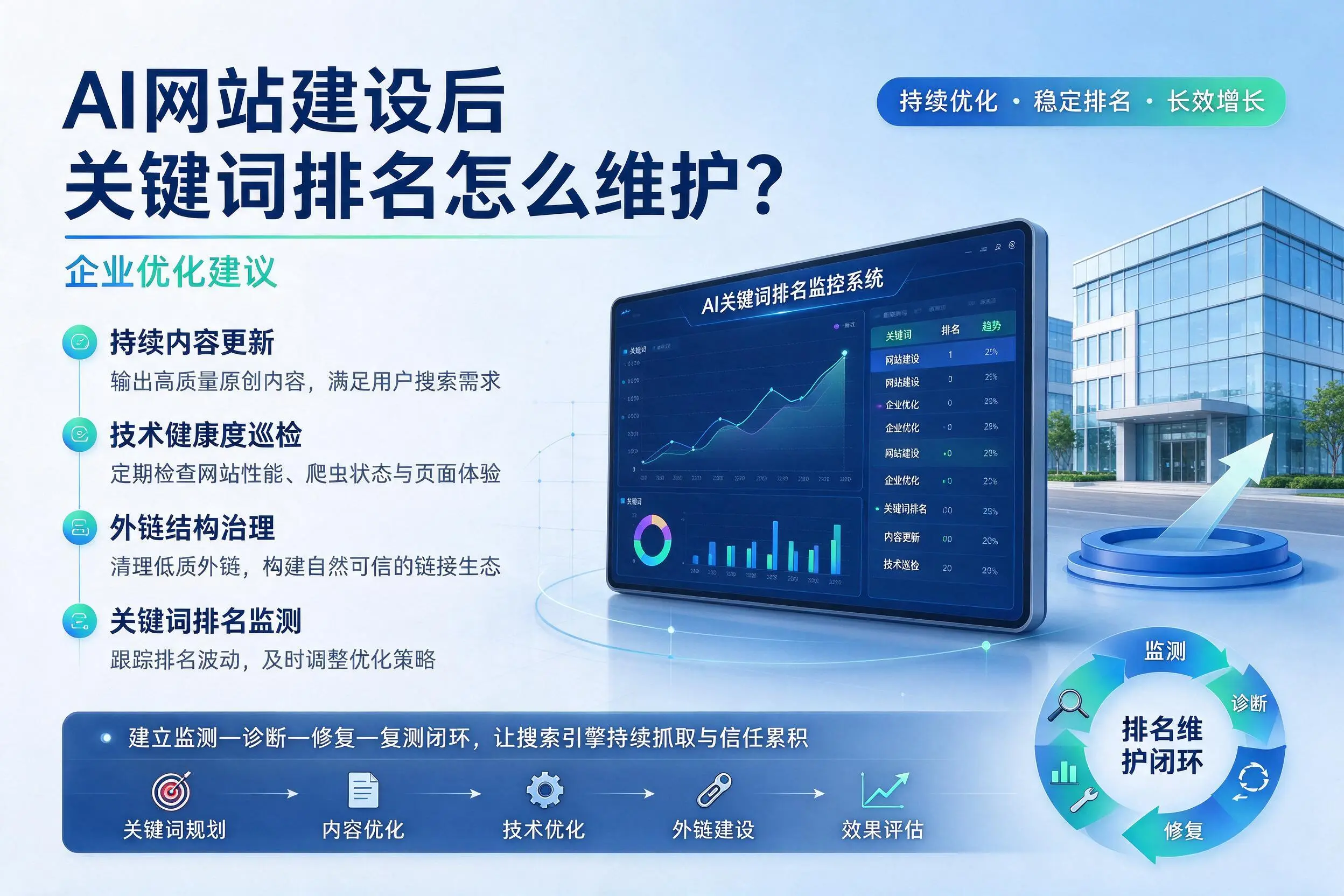 AI网站建设后关键词排名怎么维护?恩施企业优化建议